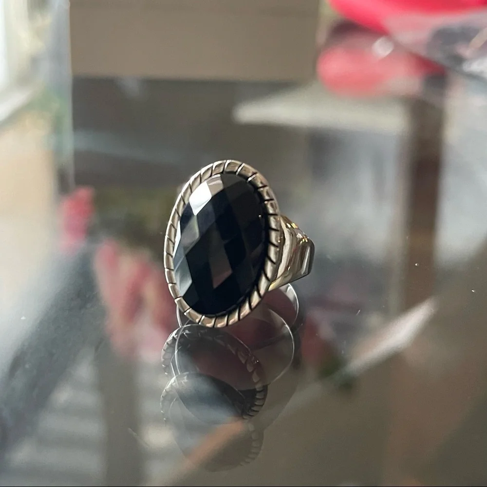 Inox 316l silver stainless steel onyx ring size 9 - Picture 1 of 9